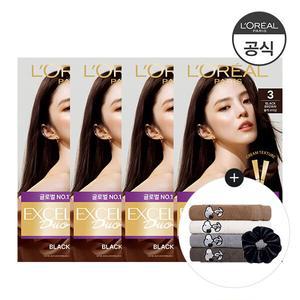 엑셀랑스 듀오크림 염색약 4개 (증)스누피 타올(색상 랜덤1개)+스크런치(랜