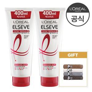 [로레알] [2개] 토탈리페어5 점보 헤어팩 400ml (+증정 스누피타올)