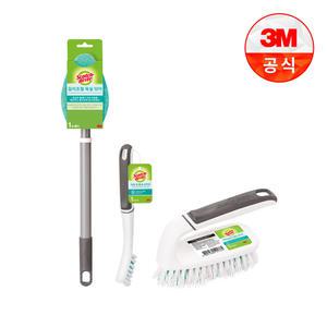 [3M]타일 청소 3종세트 그레이(길이조절 욕실브러쉬+타일 틈새브러쉬+다용도 욕실청소 브러쉬)