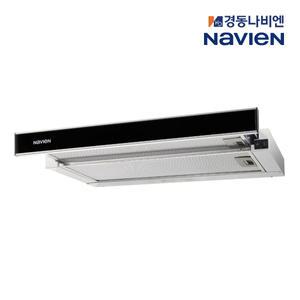 경동나비엔 슬림형 환풍기 가정용 주방 레인지 블랙 글라스 슬라이드 후드 600mm 600장용 / RGS150-06PA