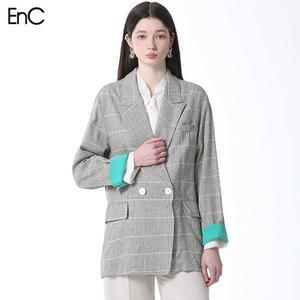 [EnC] 린넨 루즈핏 체크 자켓