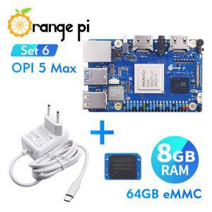 오렌지 파이 5 맥스 8G + 5V5A C타입 전원 공급 장치 64G EMMC 모듈, DDR5 RK3588 M.2 PCIE 2.5G LAN WiFi