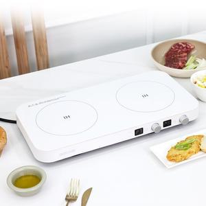 키친아트 인덕션 2구 전기레인지 슬림형 프리스탠딩 2구 인덕션 화이트 타이머 잠금 2800W 2800FS