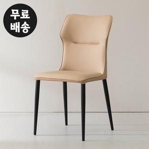 [벤티스가구]프랑 가죽 철제 의자 1인용 주방 식탁 체어 허리편한 팔걸이 없는(라이트브라운)