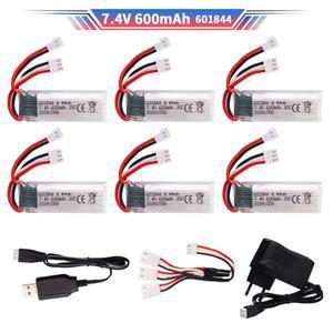 WLtoys F959 RC 장난감 부품 용 7.4V 600mAh LiPo 배터리 및 충전기 케이블 업그레이드 XK DHC-2 2s