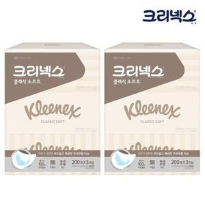 [기타]크리넥스 무색무향 클래식 각티슈 200매 3입 x2팩