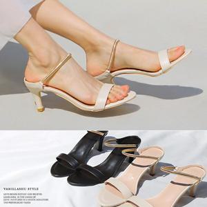 [바닐라슈] 델로아 골드 띠라인 뮬 슬리퍼 샌들(6cm)