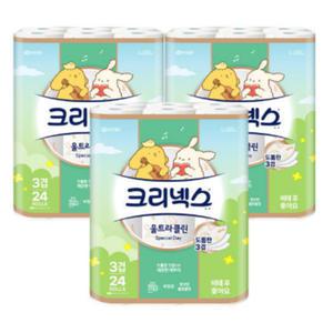 크리넥스 3겹 울트라클린 스페셜데이 두루마리 화장지 휴지 25m 24롤 3팩