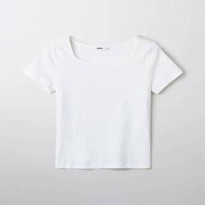 SPAO 스파오 [코튼스판] 골지 스퀘어넥 세미크롭 반팔티_SPRWF26G05 547640