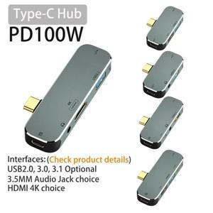 맥북용 전원 공급 허브 C타입 to USB 3.5mm 잭 PD HDMI 어댑터 컨버터 스플리터 도킹 스테이션