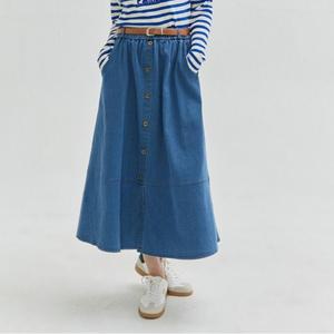 (더틸버리) 버튼 밴딩 플레어 데님 스커트 TR2N8SK51W