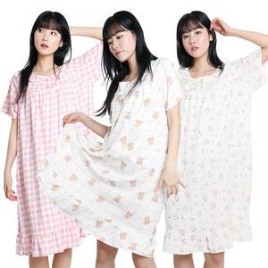 폭스 소프트스킨 프릴 반팔 원피스 잠옷 E5 여성용