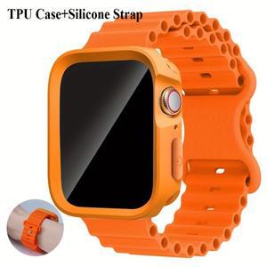 실리콘 스트랩 + TPU 케이스 호환 Apple Watch 시리즈 10 9 8 7 6 5 4 Ultra 49mm