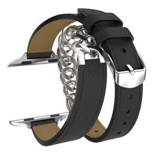 Apple Watch 밴드 용 가죽 루프 스트랩 울트라 9 8 7 49mm 45mm 41mm Gourmette Metal Double Tour iWatch 6 5 4 3 SE 44mm 42mm 40mm