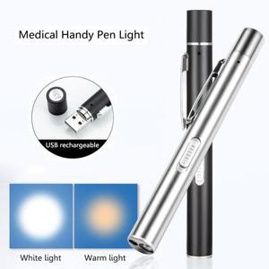 USB 충전식 의료용 핸디 펜 라이트 미니 간호 치과 의사 LED 손전등, 스테인레스 스틸 클립 포켓 듀얼 토치