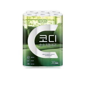 코디 순수 3겹 데코 화장지 30롤 30m 두루마리 휴지 물에잘녹는 비데 sc