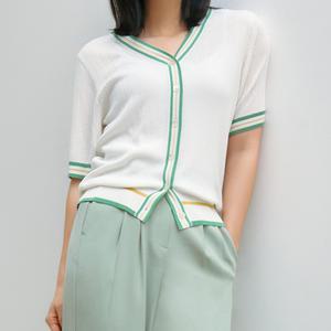 [LE TROIS]르투아 배색 니트 가디건