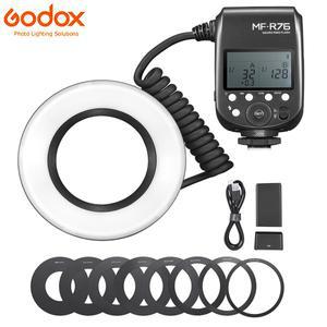 Godox MF-R76 매크로 링 플래시 라이트 + 2600mAh 배터리 8 렌즈 어댑터 링 캐논 니콘 소니 DSLR 카메라 클