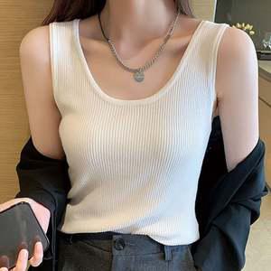 베이직 골지 민소매 U넥 티셔츠 이너티 슬림핏 나시티