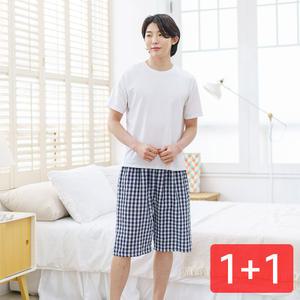 지지미 7부 남자 파자마 2매/잠옷/홈웨어/여름파자마/파자마바지