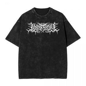라운드 넥 여름 반팔 워시 티셔츠 Lorna Shore 로고 힙합 빈티지 Oversize Street 100 Cotton Printed Top