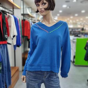 베네통/애플아울렛/캐시미어 혼방 스티치 배색 브이넥 니트/BAKP52361