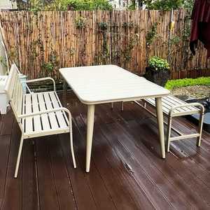 야외테이블세트 휴게소 테라스 펜션 옥외용 벤치 가구 책상(150cm)+등받이벤치+스툴-그린