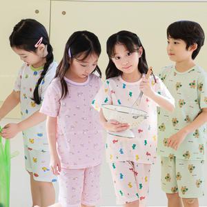 삐삐롱 25 S/S 초등학생 남아 여아 여름 면소재 자카드 반팔 5부 실내복 세트