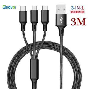 Sindvor 3M 충전 케이블 3 In 1 USB C타입 충전기 코드 iphone 호환 15 14 Pro Max 용 멀티 포트 마이크로