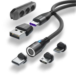 100W 6in1 C타입 라이트닝 자석 USB 초고속충전 케이블 패브릭 꼬임방지 데이터통신 1m 1.8m 옵시디언