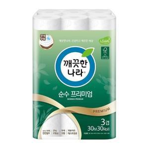 깨끗한나라 3겹화장지 프리미엄 SOONSOO 30m 30롤 x 1팩