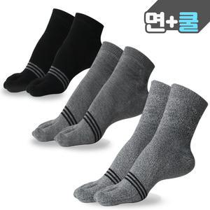 남성용 순면+쿨원사 세줄라인 발가락양말(5켤레set) 단목 중목 장목
