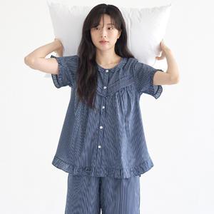 메이플라워 네이비ST 반팔 순면 여성 빅사이즈 잠옷 세트