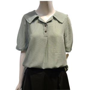 오픈 카라 체크 반팔 블라우스(SA5SS34)