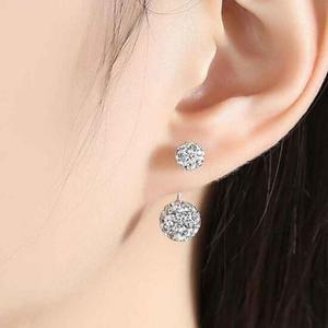 s925 T0398 볼 더블 귀걸이 큐빅 실버 이어링