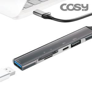 COSY 슬림 C타입 멀티 USB 허브 / 노트북 태블릿 아이패드 포트 확장 분배기 (USB3.0+2.0, SD TF 카드리더, C포트, 선길이 11cm)