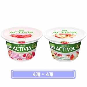 풀무원다논 액티비아 컵 저지방 딸기150g x 4개 + 저지방 사과 150g x 4개
