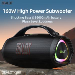 노래방 스피커 ZEALOT S98 160W 휴대용 블루투스 대용량 방수 36000mAh 무선 TWS 서브우퍼 Suporrt USB TF AUX RGB 라이트