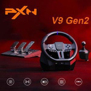 상단 PXN V9 Gen2 업그레이드 게임 스티어링 레이싱 휠 페달 시프터 클램프 세트 270/900 회전 16Bit 6+R