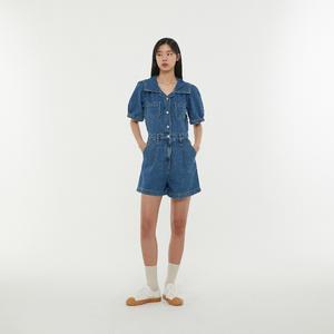 [LAP] AP2DO561 오픈 카라 숏 데님 점프슈트