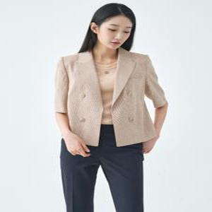 잔체크 린넨 더블버튼 반팔 자켓 LFJKO404_OR
