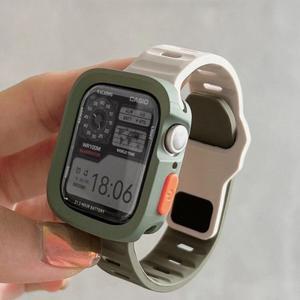 케이스 + 스트랩 실리콘 시계 밴드 팔찌 보호 커버 Apple Watch Ultra2 시리즈 8 9 7 6 SE 5 4 ultra 3 2와
