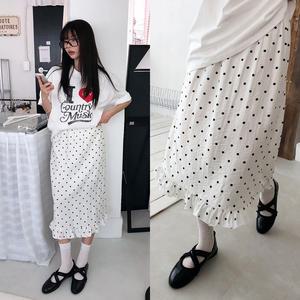 [모코블링] 도트 프릴 스커트 #밴딩스커트 #도트스커트 #프릴스커트 #미디스커트