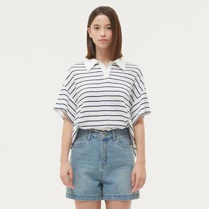 [플라스틱아일랜드]박시핏 카라 스트라이프 블라우스 PQ2WB607