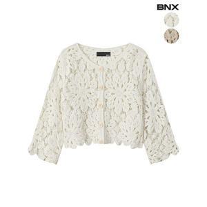 [BNX]여성 라운드넥 플라워 크로쉐 가디건_P395456418