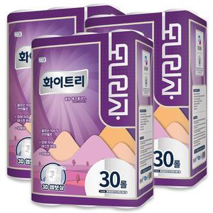 100%천연펄프 모나리자 화이트리(21m) 3겹 30롤X3개(90롤) 화장지 휴지 두루마리