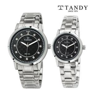 [기타][TANDY] 탠디 시그니쳐 럭셔리 커플 메탈 손목시계(오스트리아 스톤 식입) T-3914 블랙 남여세트