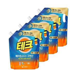 테크 베이킹소다+구연산 액체세제 일반 드럼 겸용 리필 1.8L x 4개