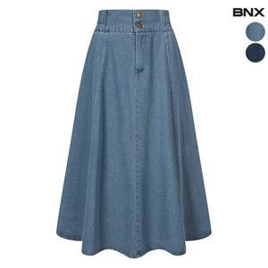[BNX] 여성 데님 투버튼 A라인 플레어 롱 스커트