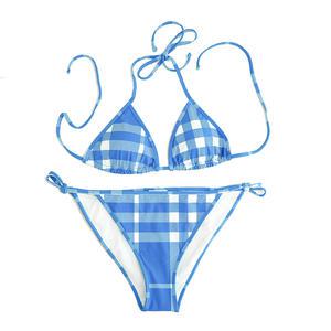 버버리 체크 비키니 수영복 80657831 블루 나일론 여름 비치웨어 여자 명품
